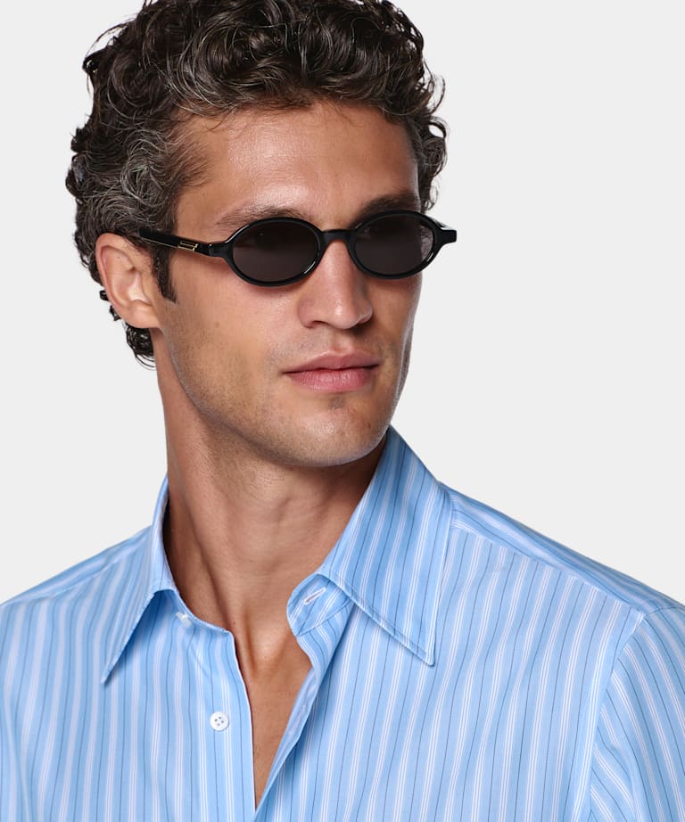Mid Blue Striped Lyocell Shirt