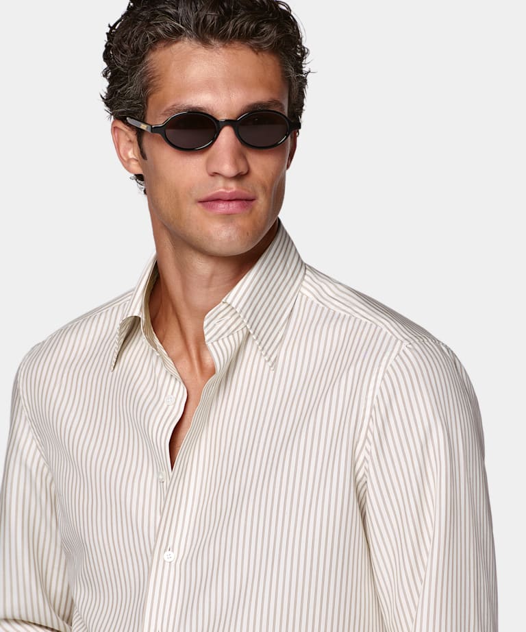 Light Brown Striped Lyocell Shirt