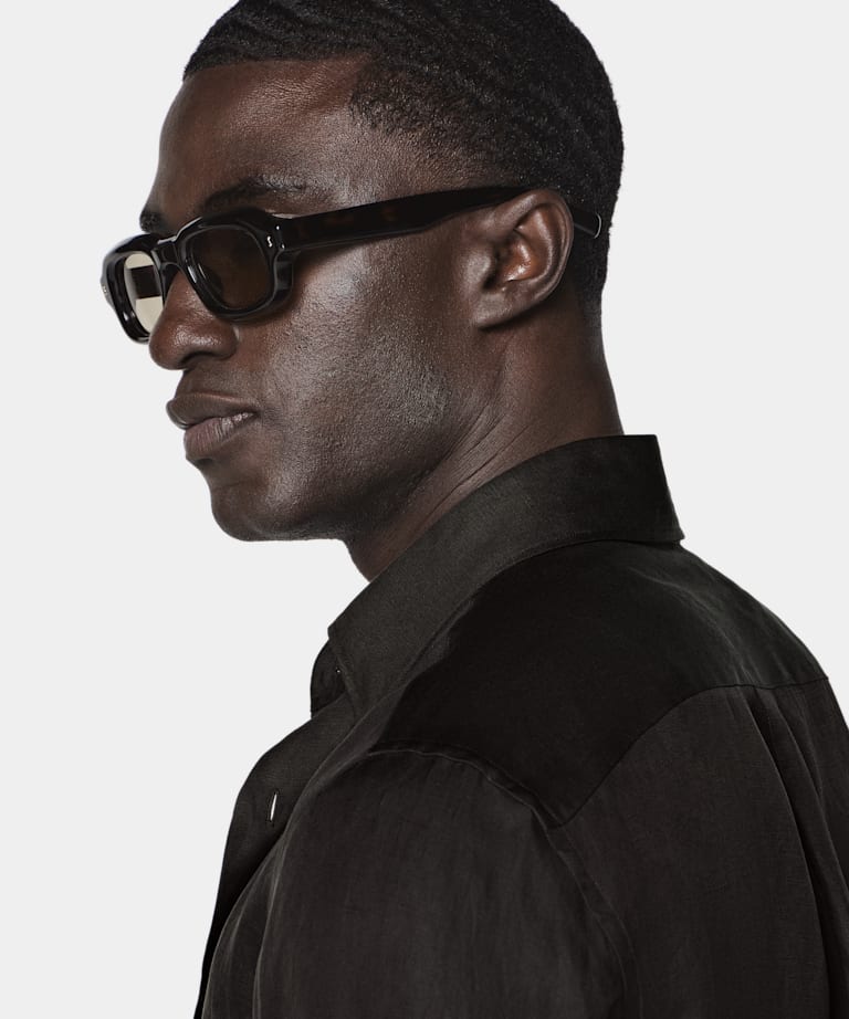 Dark Brown Linen Silk Overshirt