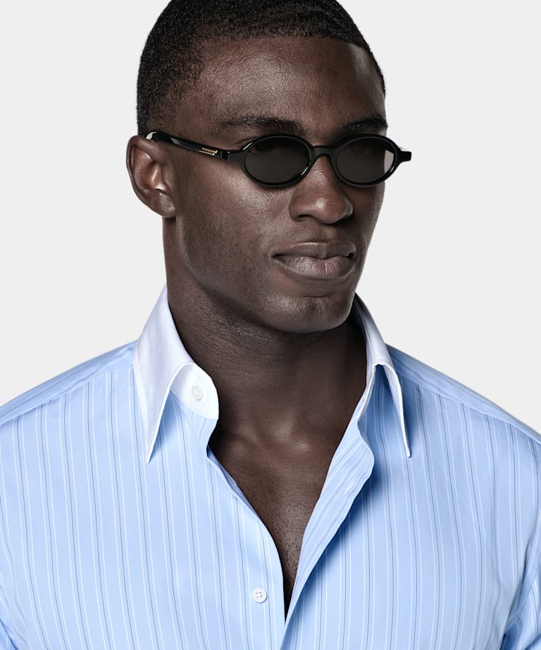 Light Blue Striped Point Collar Shirt