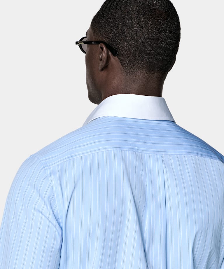 Light Blue Striped Point Collar Shirt