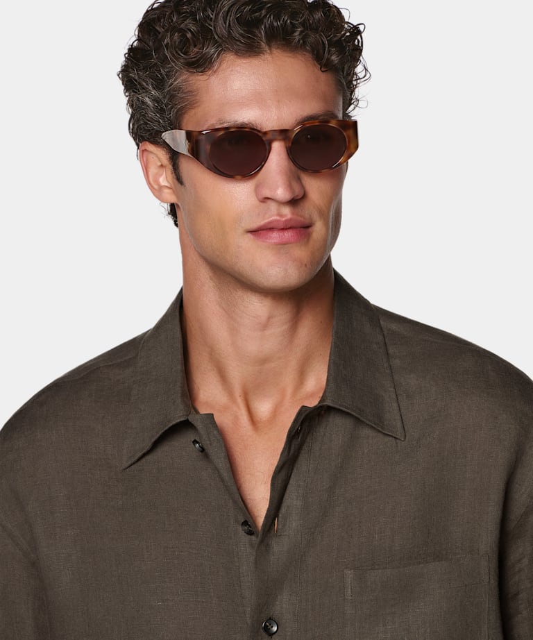 Dark Brown Linen Popover Shirt