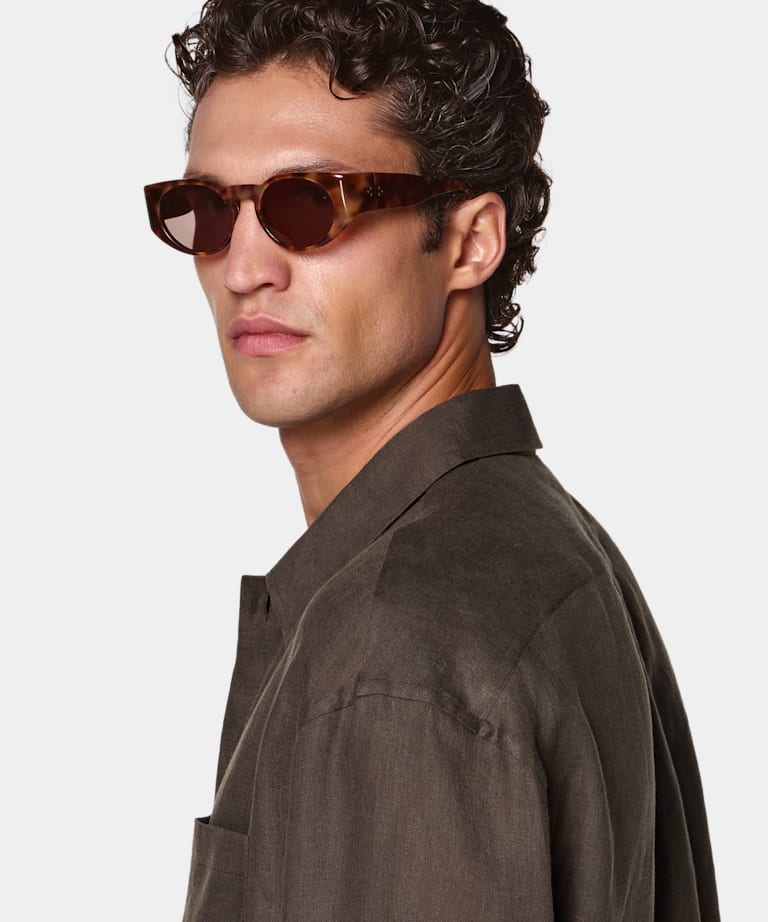 Dark Brown Linen Popover Shirt