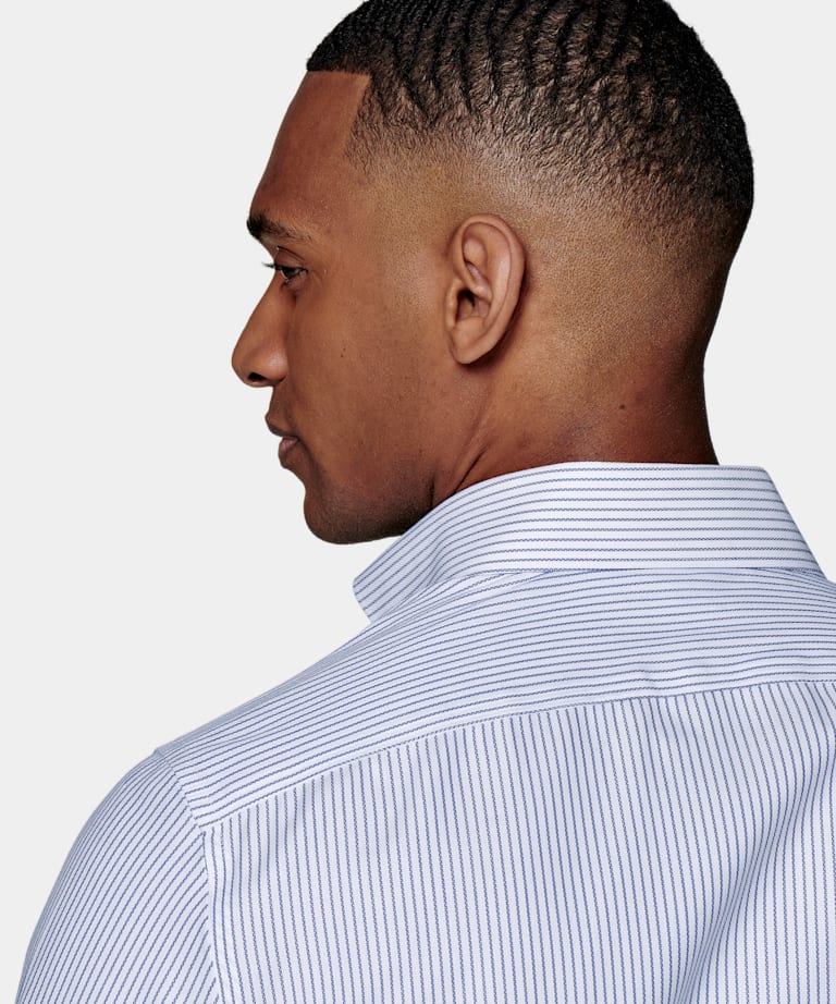 Navy Striped Royal Oxford Slim Fit Shirt