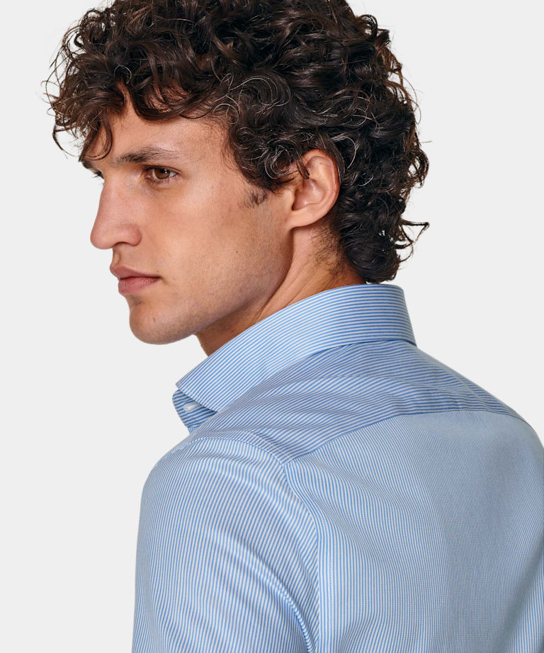 Mid Blue Striped Twill Extra Slim Fit Shirt