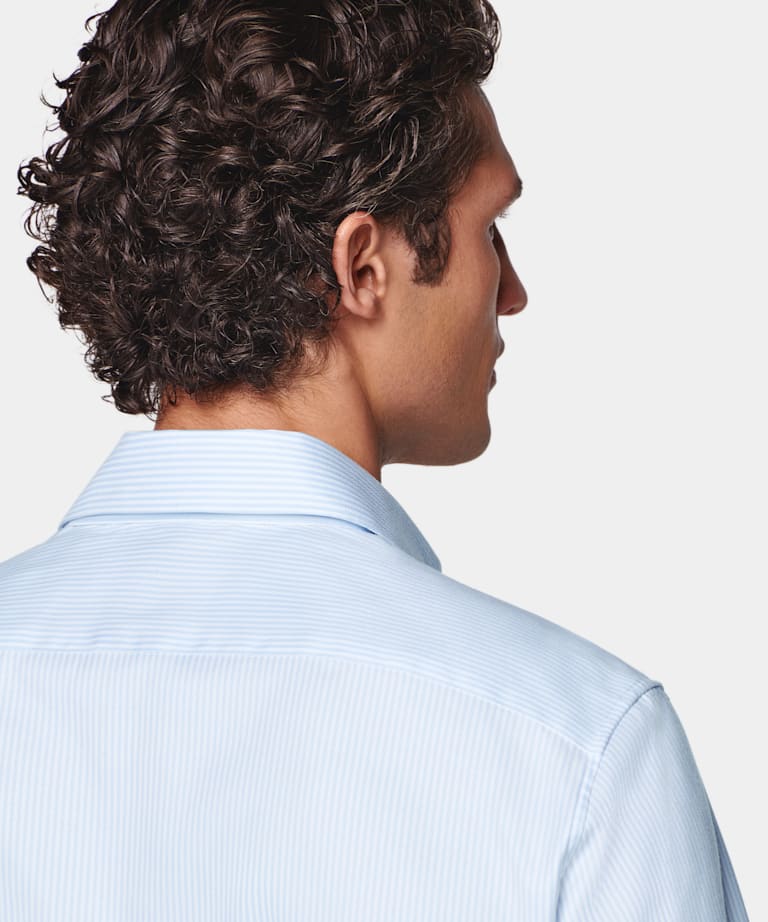 Light Blue Striped Widespread Collar Shirt