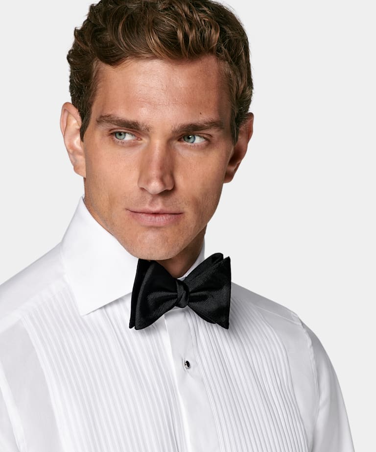 White Plissé Tailored Fit Tuxedo Shirt