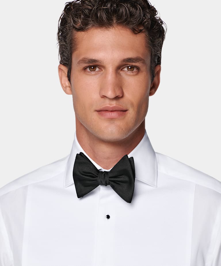 White Widespread Collar Tailored Fit Tuxedo Shirt