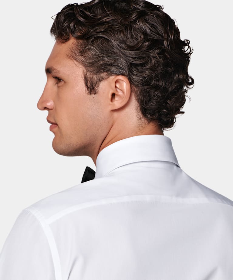 White Widespread Collar Tailored Fit Tuxedo Shirt