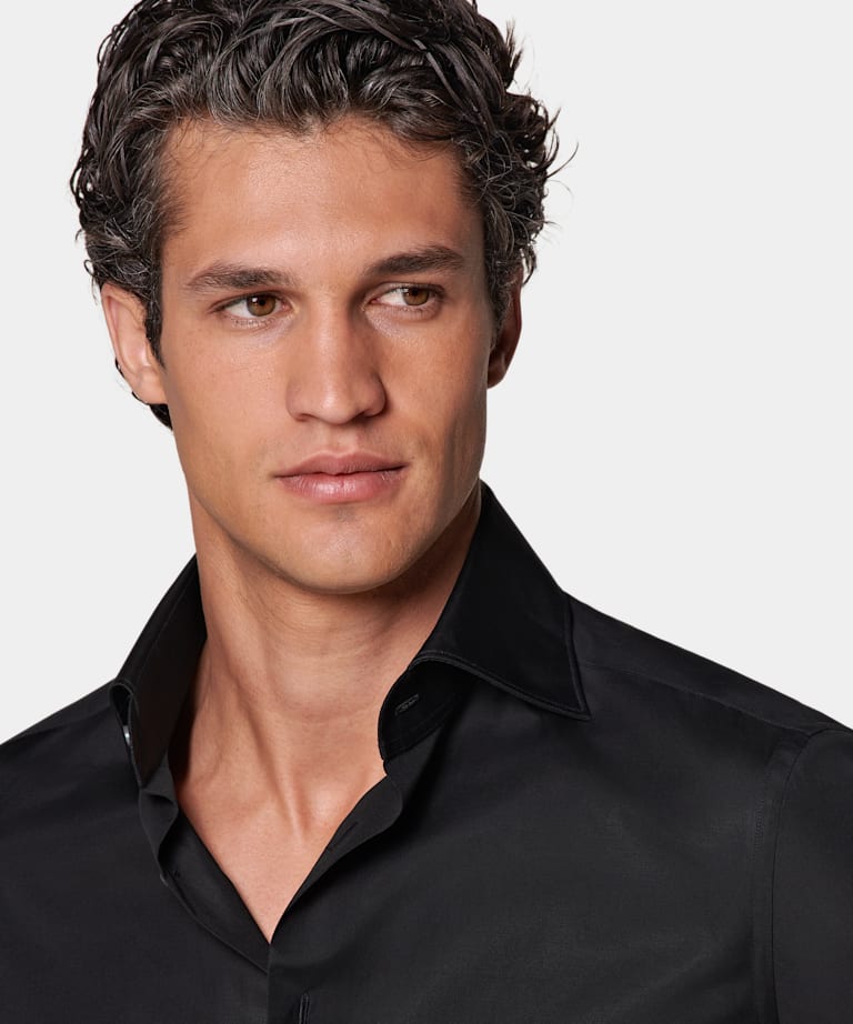 Chemise coupe tailored en popeline noire