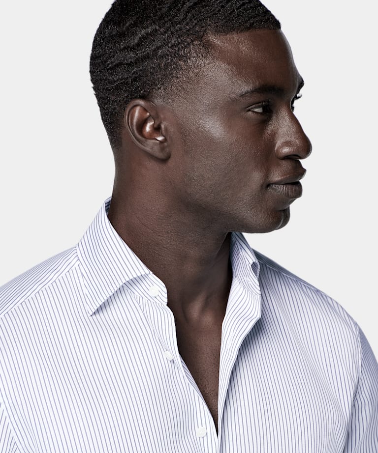 Navy Striped Widespread Collar Shirt