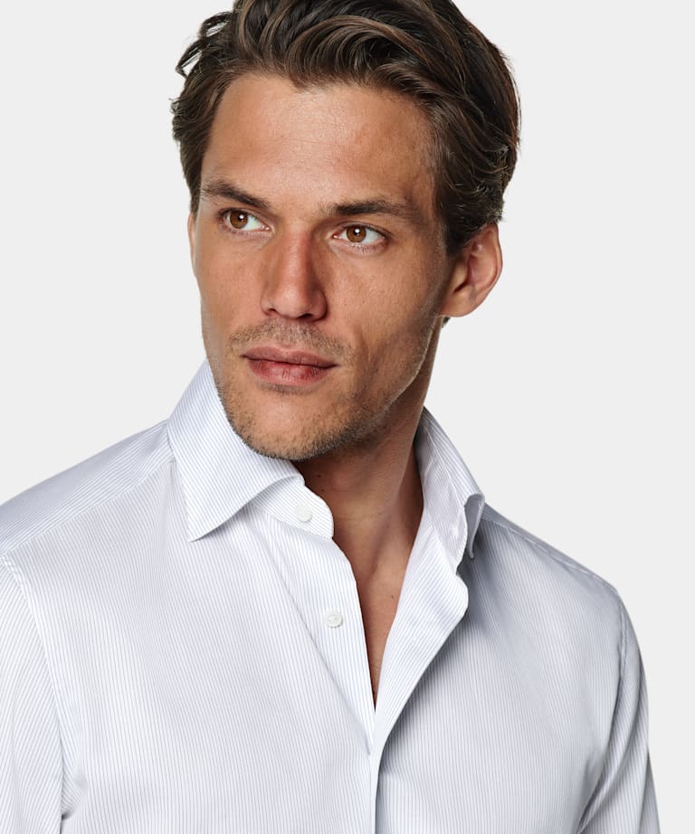 White Striped Widespread Collar Shirt