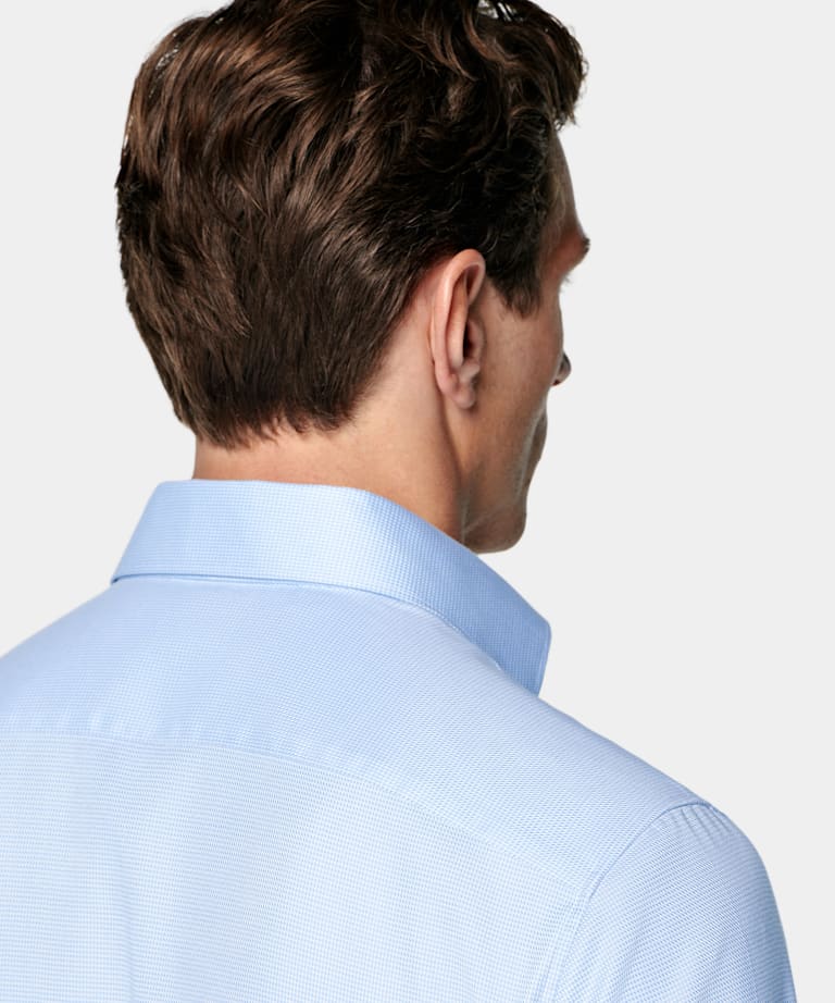 연한 블루 하운드투스 넓은 칼라 셔츠