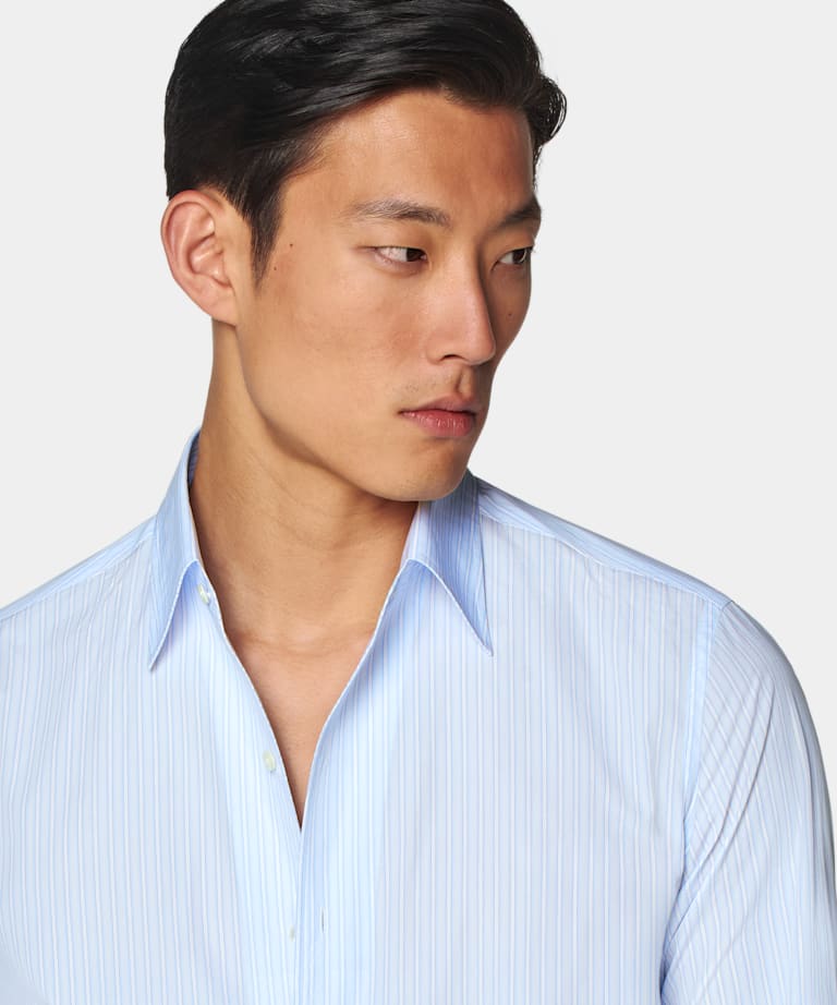 Light Blue Striped Classic Collar One Piece Tailored Fit Shirt