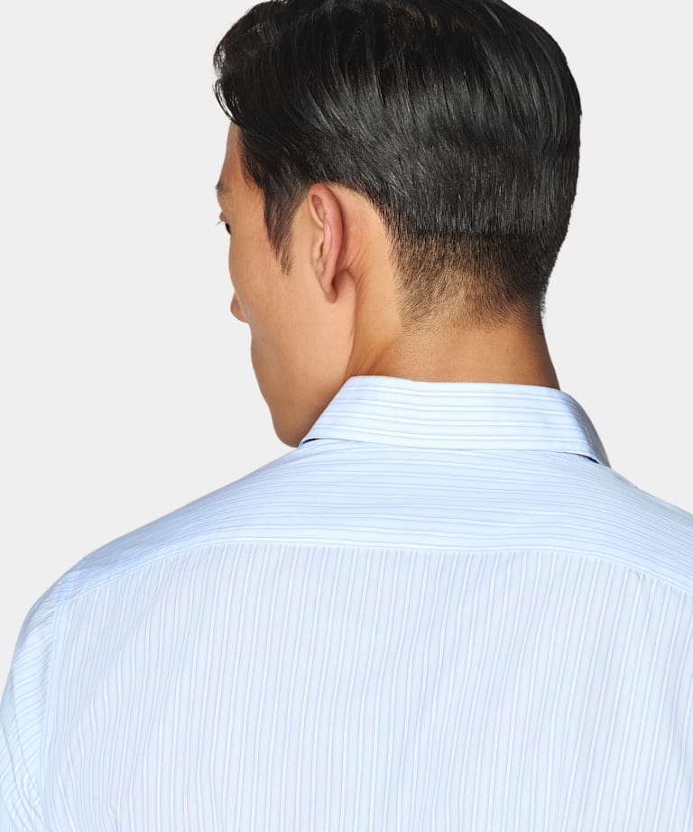 Light Blue Striped Classic Collar One Piece Tailored Fit Shirt