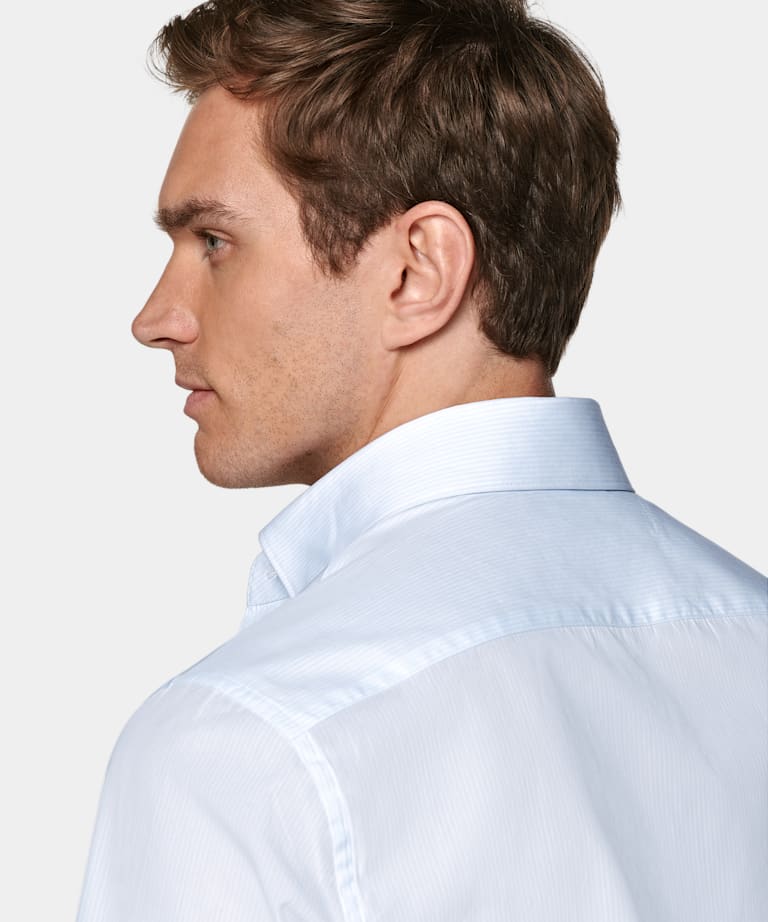 Light Blue Striped Poplin Tailored Fit Shirt