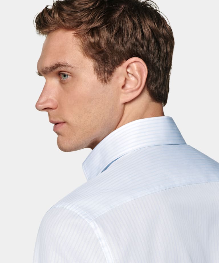 Light Blue Striped Poplin Tailored Fit Shirt