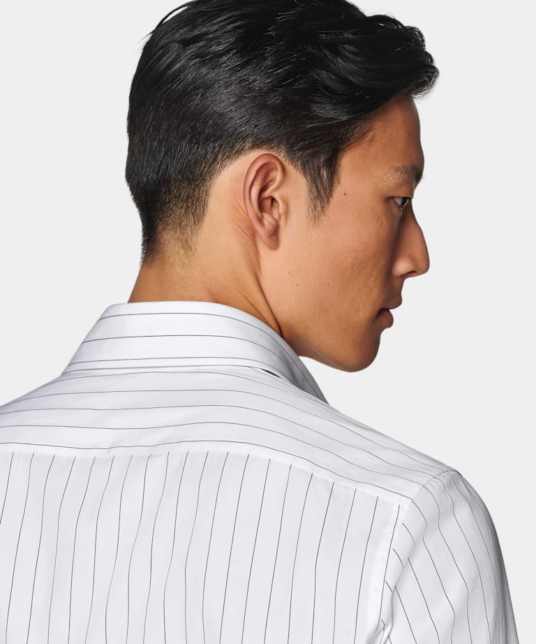 White Striped Point Collar Shirt