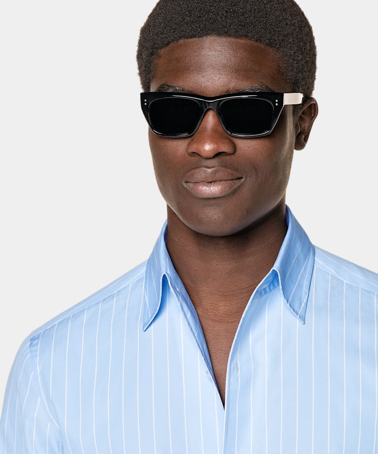 Light Blue Striped Tailored Fit Shirt