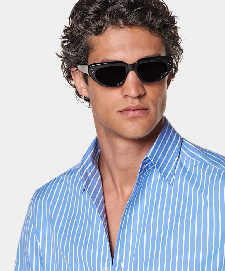 Mid Blue Striped Cotton Shirt