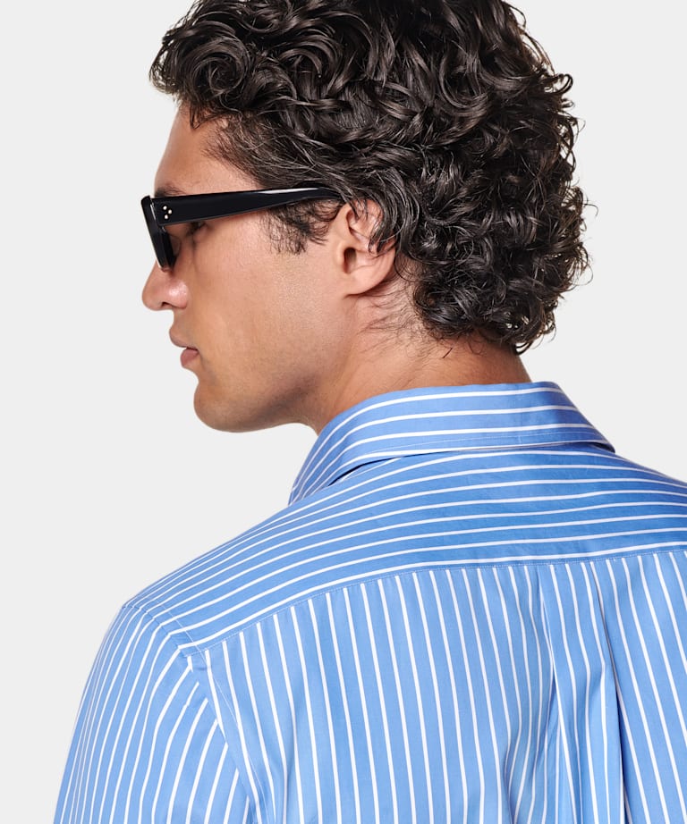 Mid Blue Striped Cotton Shirt
