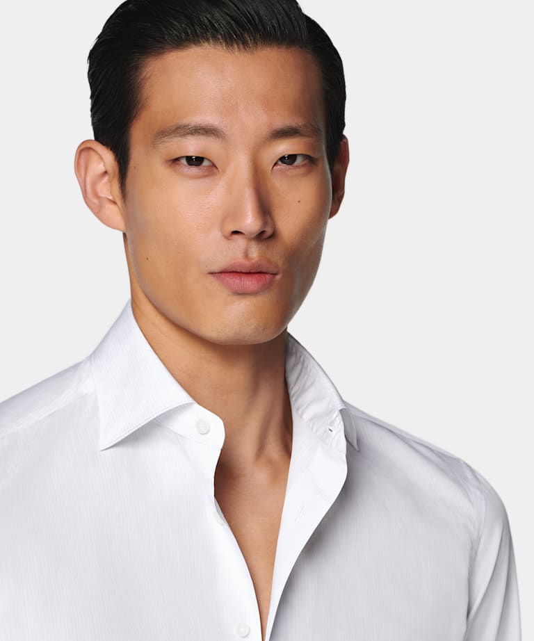 Light Grey Striped Widespread Collar Shirt