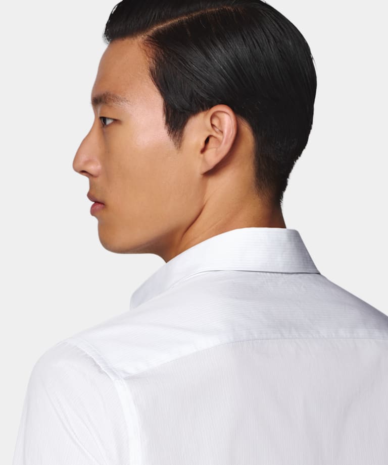 Light Grey Striped Widespread Collar Shirt