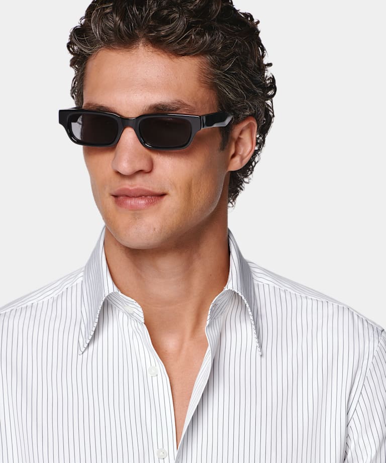 White Striped Point Collar Shirt