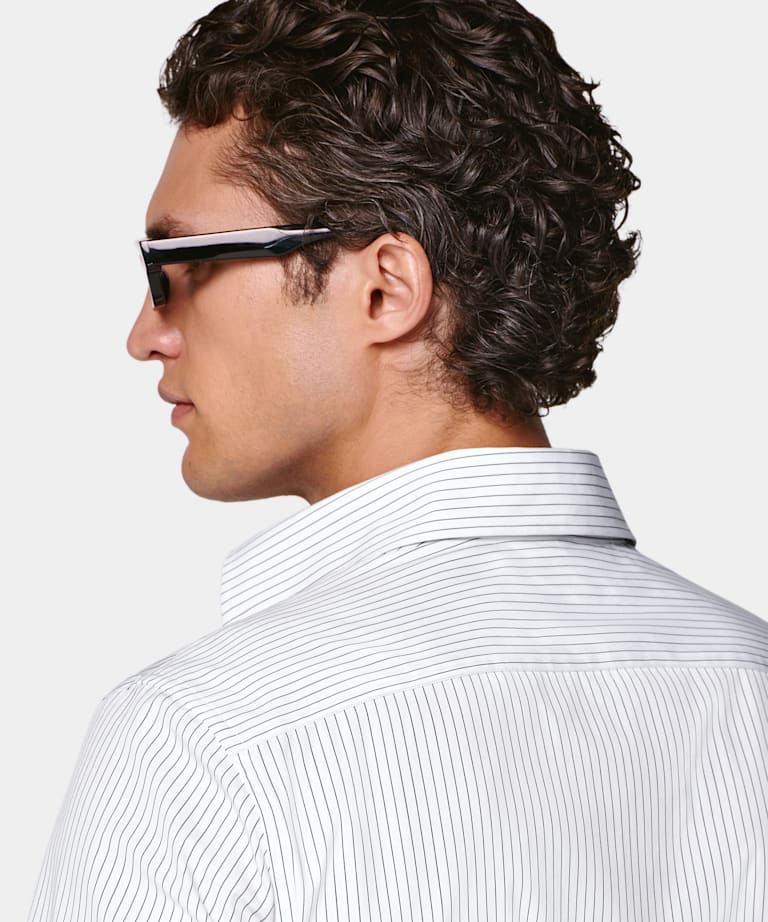 White Striped Point Collar Shirt