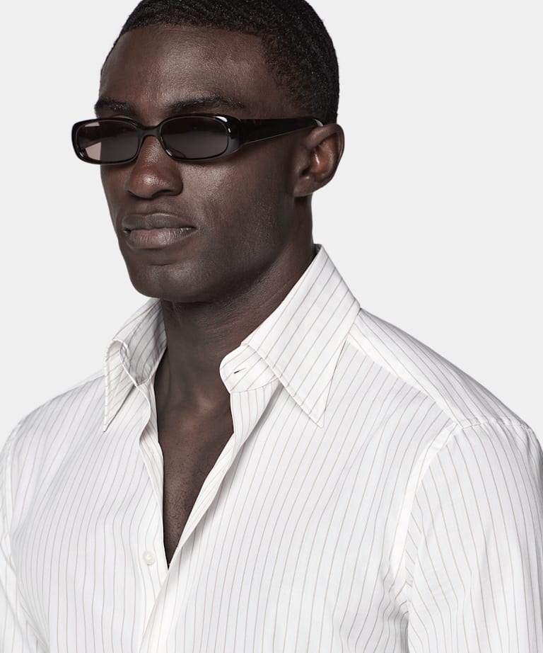 Sand Striped Point Collar Shirt
