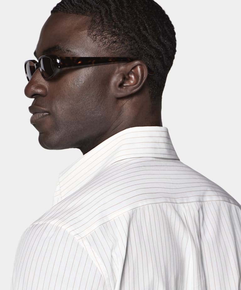 Sand Striped Point Collar Shirt