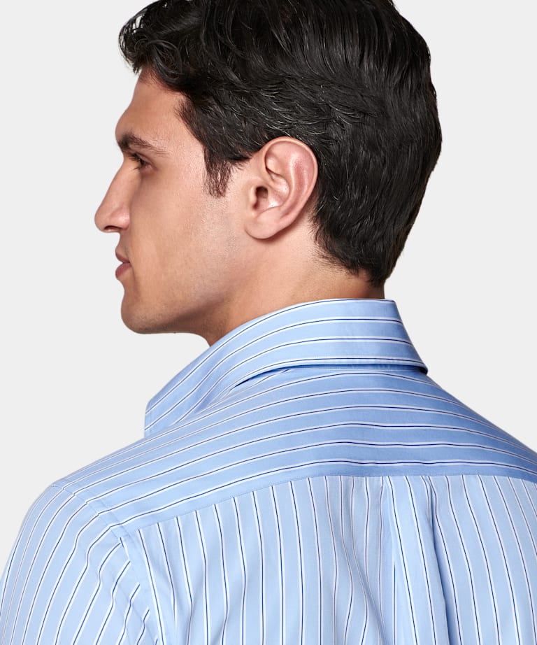 Blue Striped Point Collar Shirt