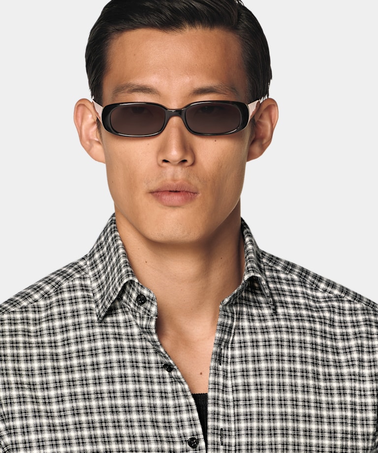 Black Checked Cotton Flannel Shirt