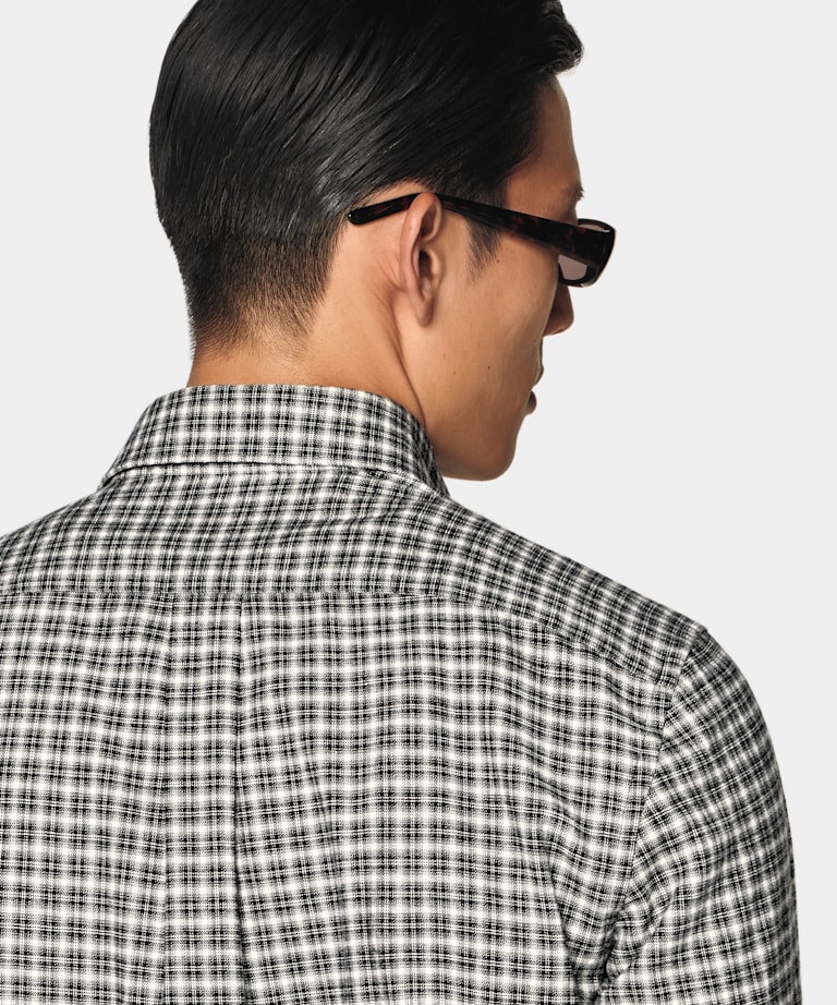 Black Checked Cotton Flannel Shirt