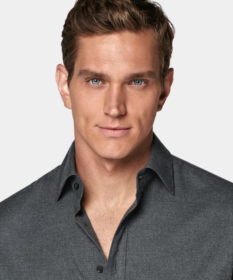 Dark Grey Cotton Flannel Shirt