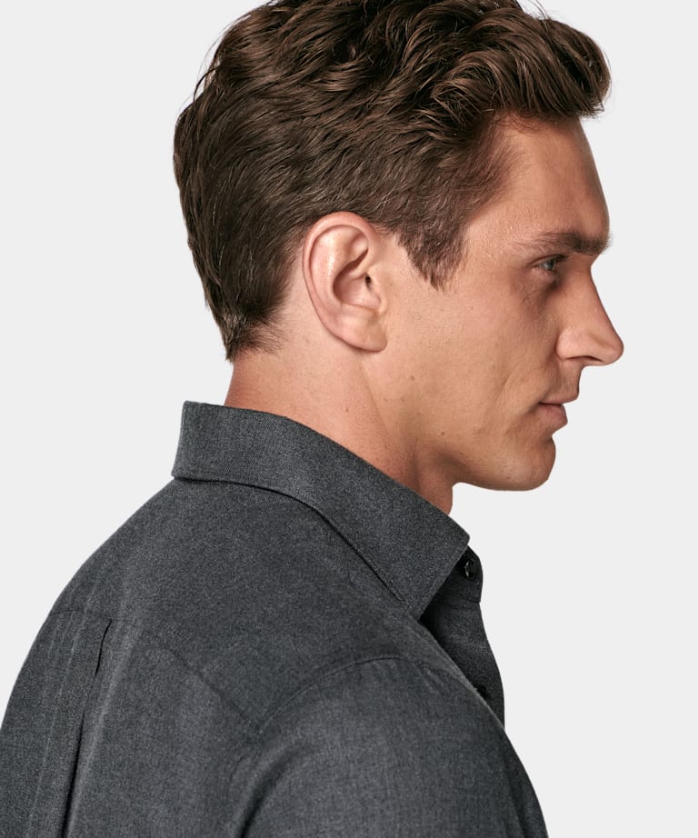 Dark Grey Cotton Flannel Shirt