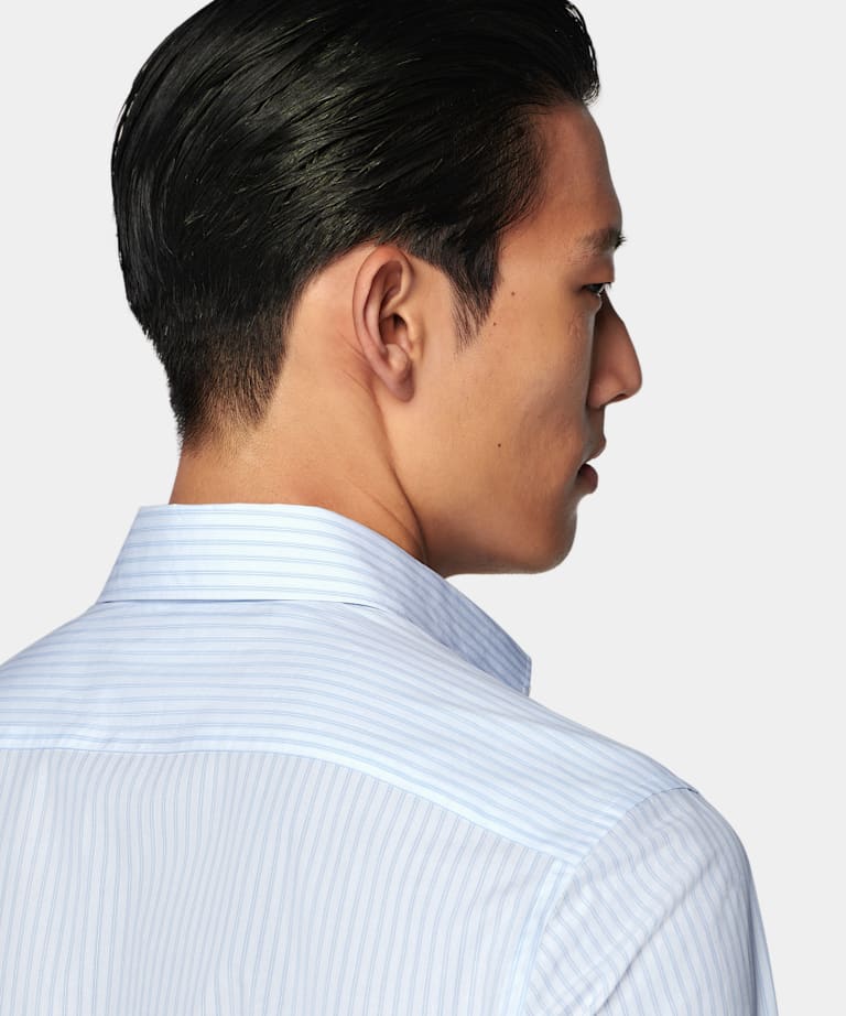 Light Blue Striped Widespread Collar Shirt