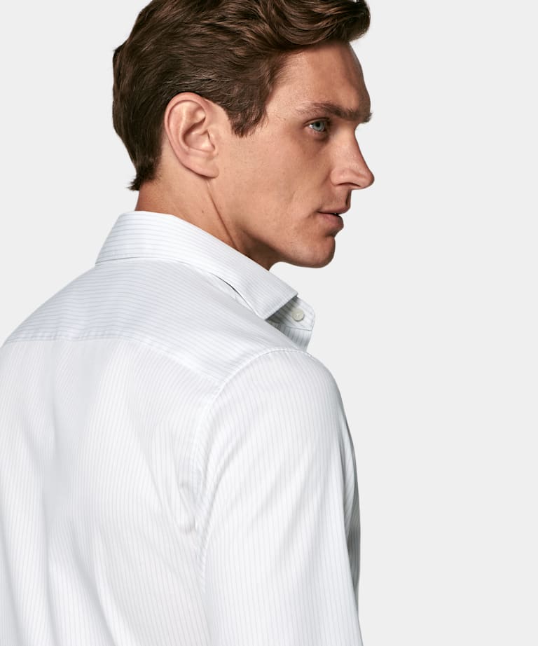 Light Grey Striped Widespread Collar Shirt