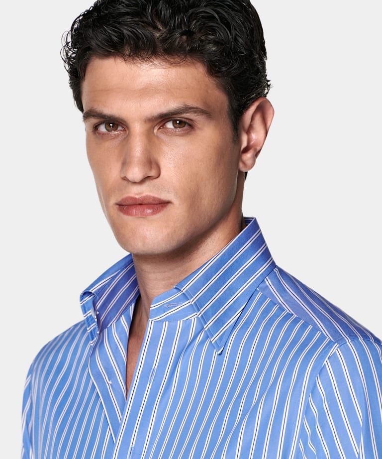 Blue Striped Point Collar Shirt