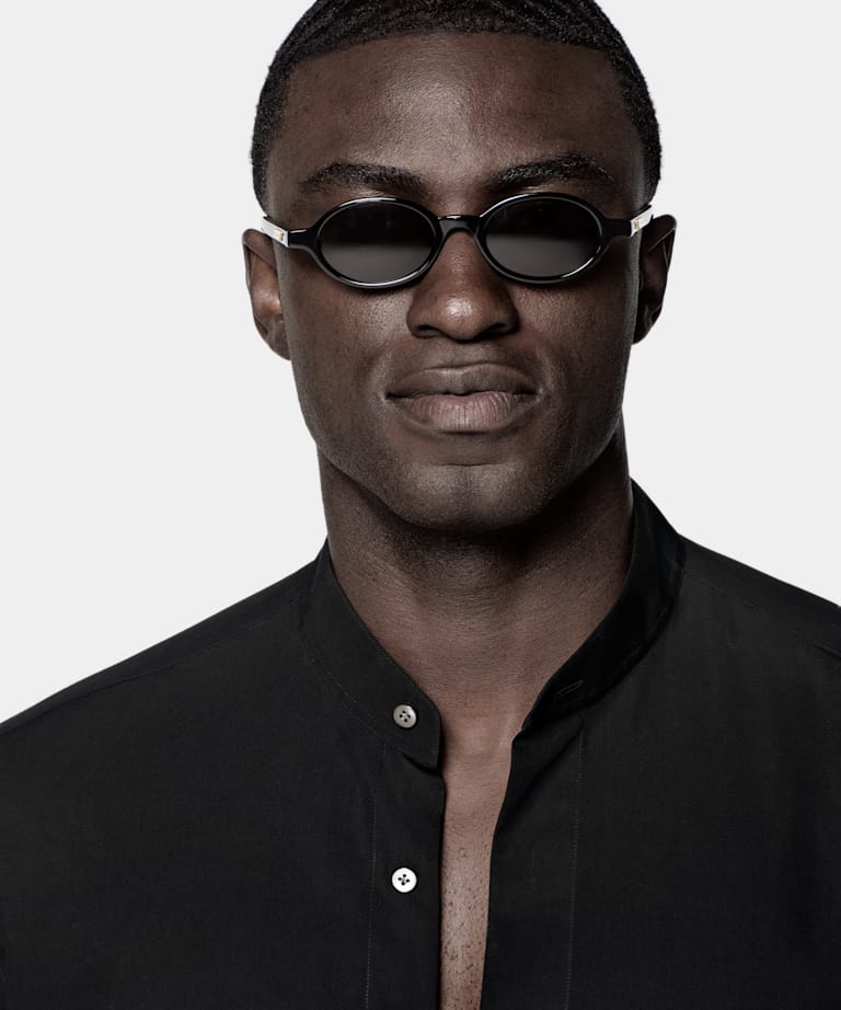 Chemise noire en lyocell et soie