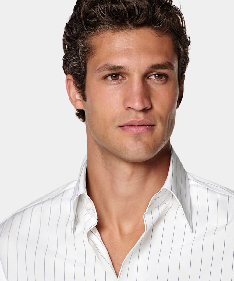 White Striped Point Collar Shirt