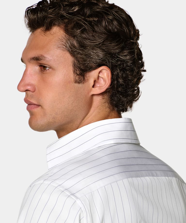 White Striped Point Collar Shirt