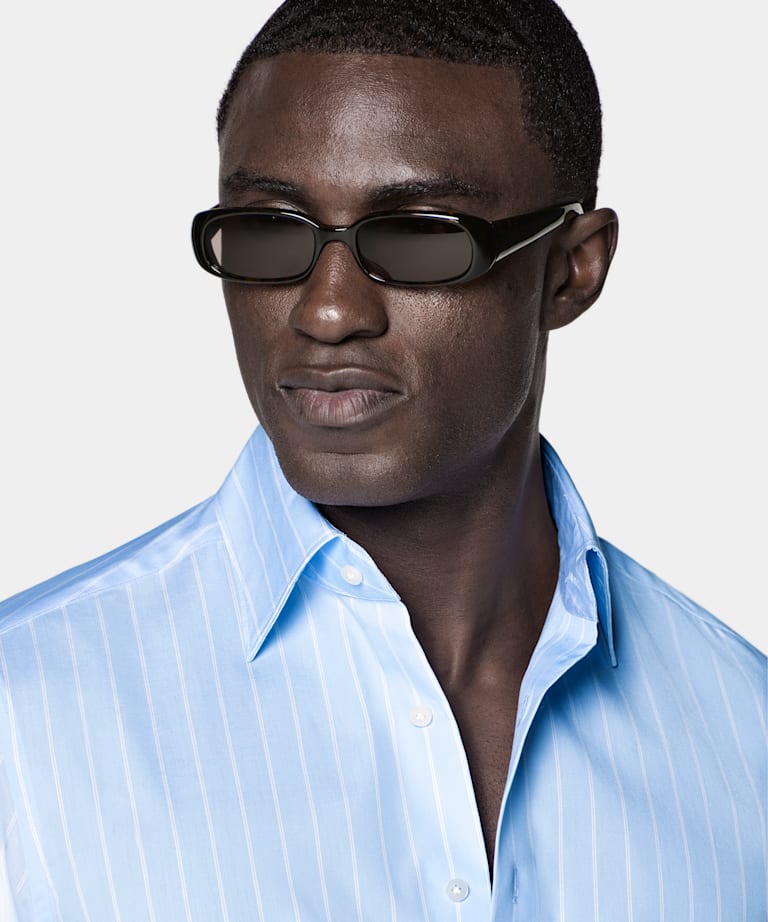 Light Blue Striped Classic Collar Shirt