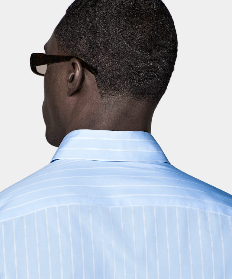 Light Blue Striped Classic Collar Shirt
