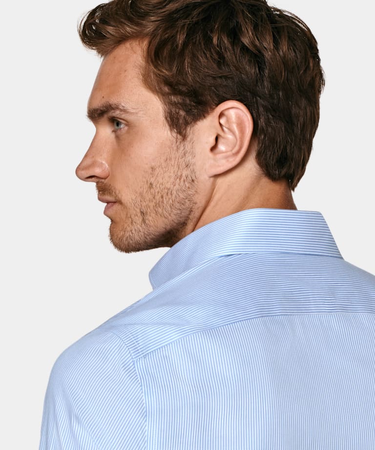 Mid Blue Striped Cutaway Collar Shirt