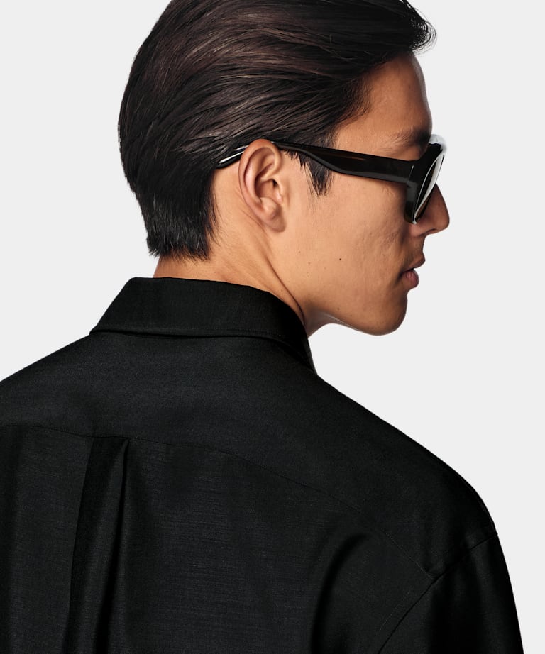 Black Wool Mohair Zip Overshirt