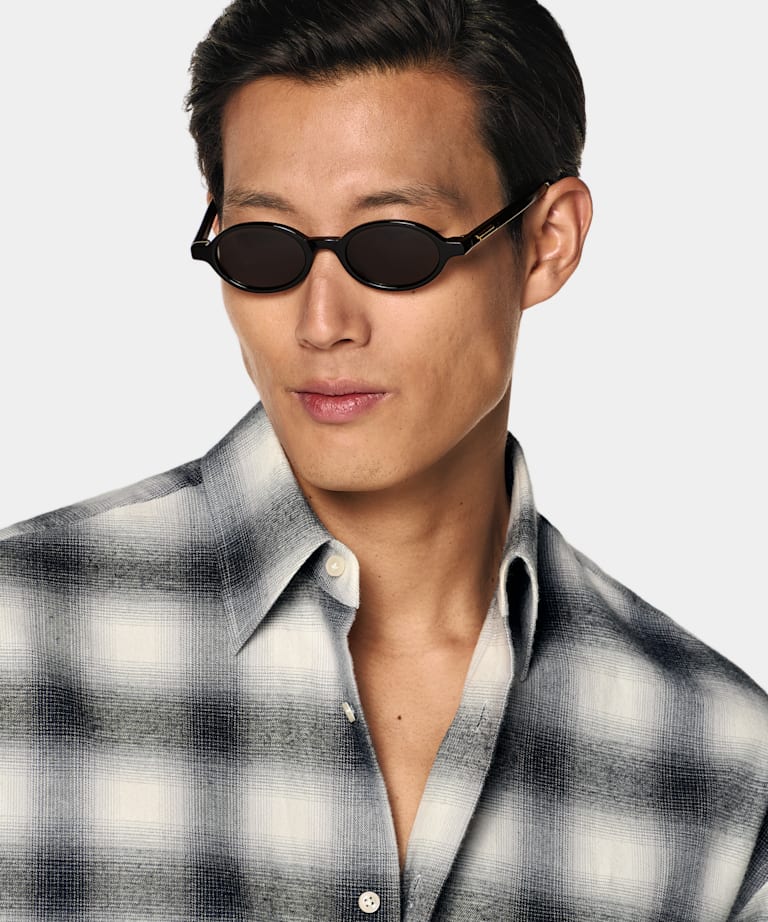 Dark Grey Checked Cotton Cashmere Shirt