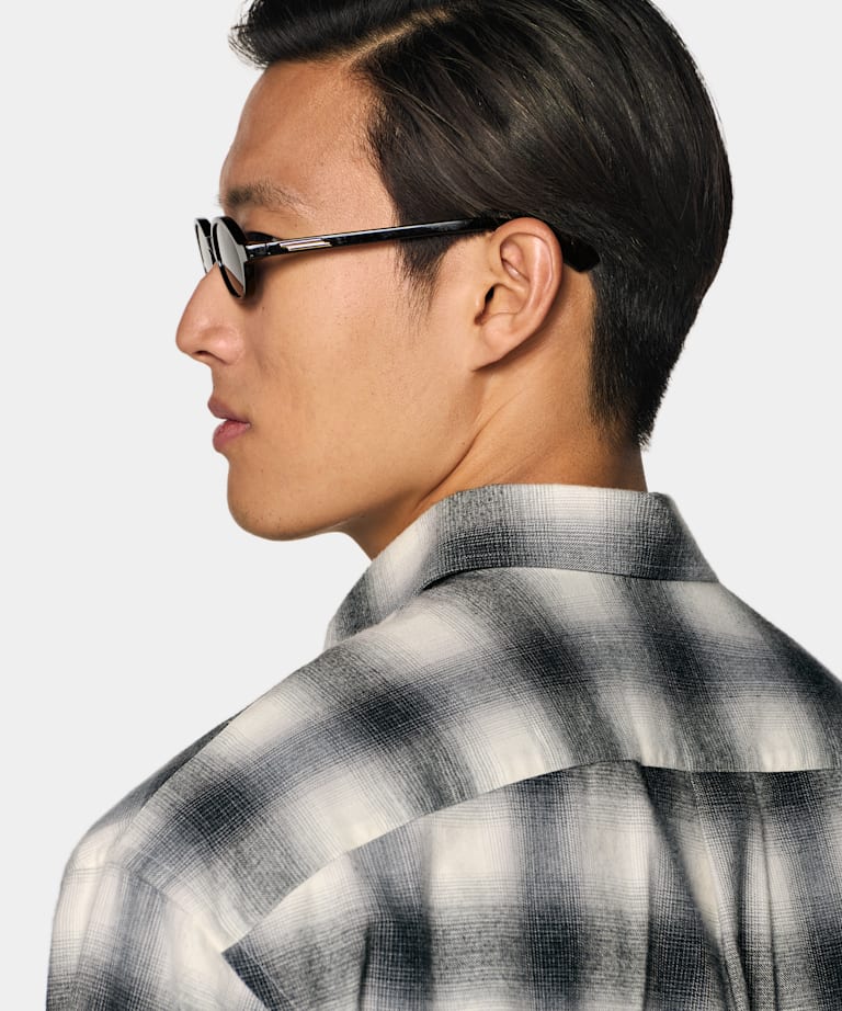 Dark Grey Checked Cotton Cashmere Shirt