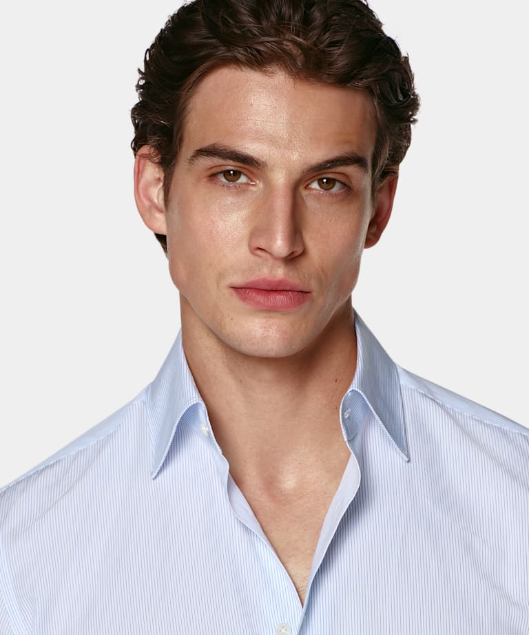 Mid Blue Striped Classic Collar Shirt