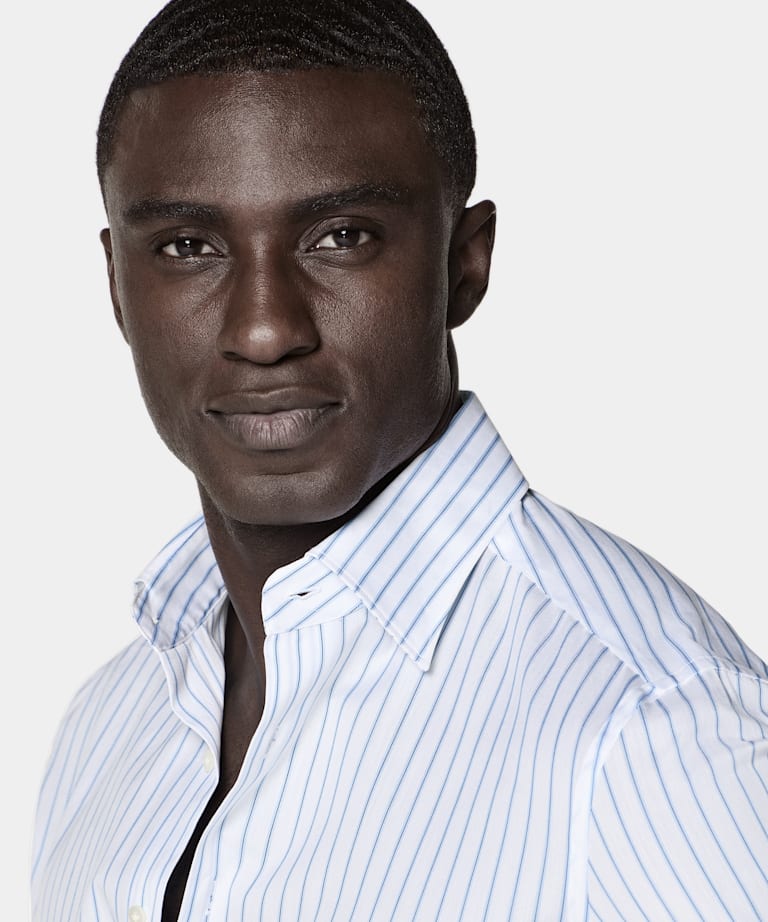 Mid Blue Striped Classic Collar Shirt